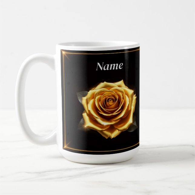 Golden Rose with Glowing Borders Coffee Mug (Left)