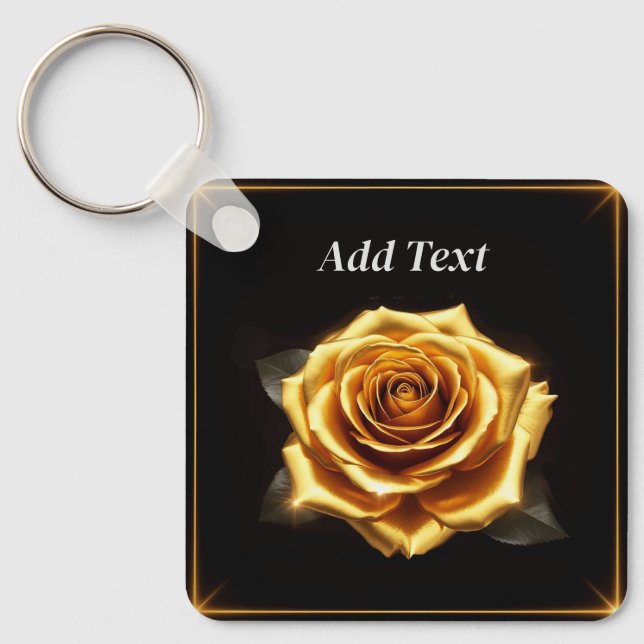 Golden Rose with Glowing Borders Key Ring (Front)