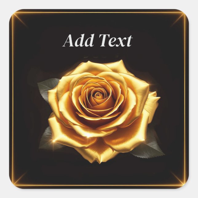 Golden Rose with Glowing Borders Square Sticker (Front)