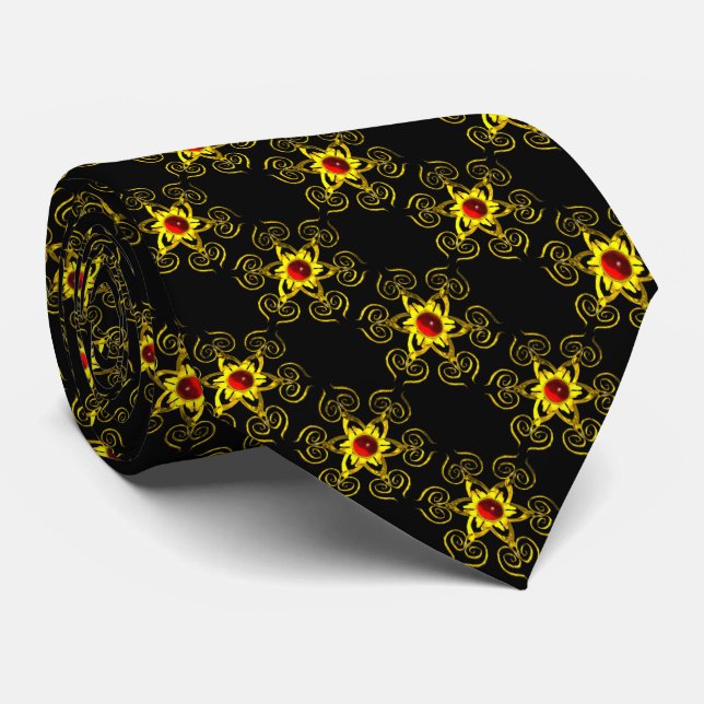 GOLDEN ROSE WITH RED RUBY IN BLACK TIE (Rolled)