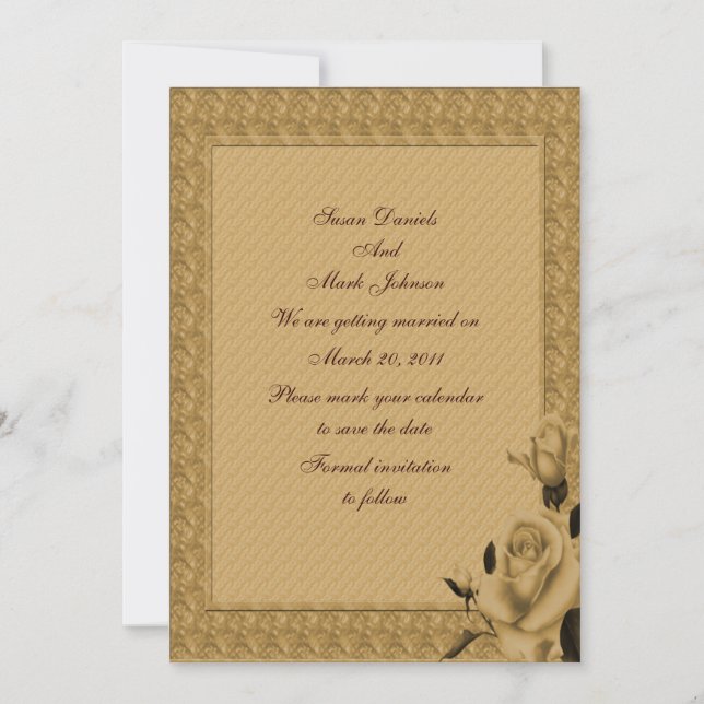 Golden Rosebuds Floral Wedding Save The Date Invitation (Front)
