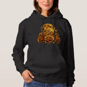 Golden Roses and Moon Celestial Floral Graphic Des Hoodie