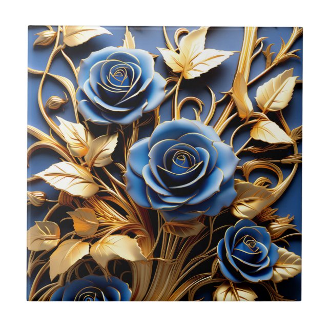 Golden Roses Art Nouveau Ceramic Tile (Front)