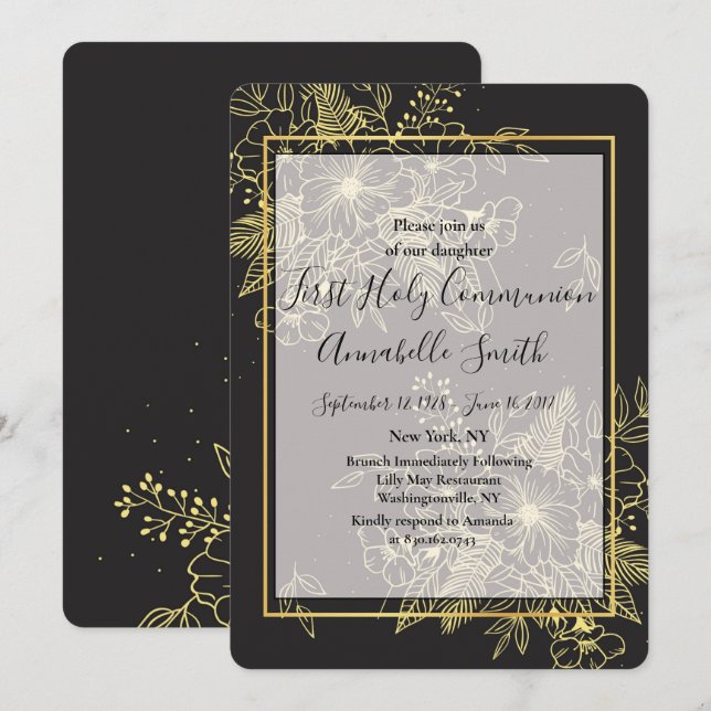 Golden Roses    First Holy Comm Invitation (Front/Back)