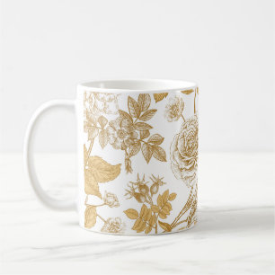 Golden roses, flowers, leaves and berries of dog coffee mug