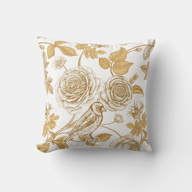 Golden roses,  flowers,  leaves and berries of dog cushion (Front)