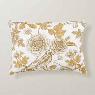 Golden roses, flowers, leaves and berries of dog decorative cushion