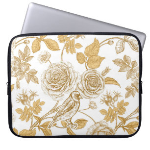 Golden roses,  flowers,  leaves and berries of dog laptop sleeve