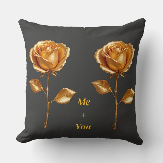 Golden Roses on dark Background Cushion (Front)