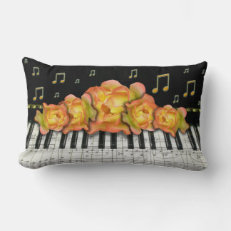 Golden Roses Piano Keyboard and Notes Lumbar Cushion