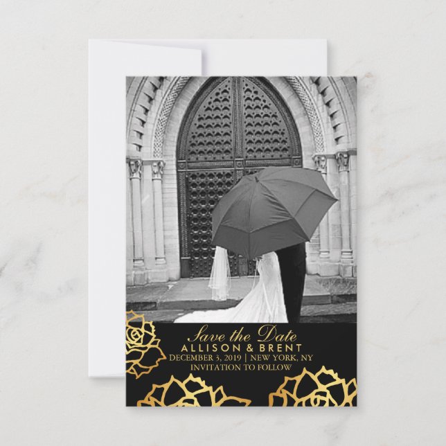 Golden Roses Save the Date - Black (Front)