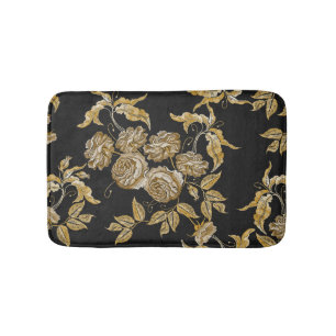 Golden Roses: Vintage Embroidery Pattern Bath Mat