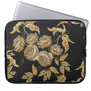 Golden Roses: Vintage Embroidery Pattern Laptop Sleeve