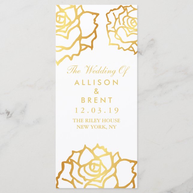 Golden Roses Wedding Program - White (Front)