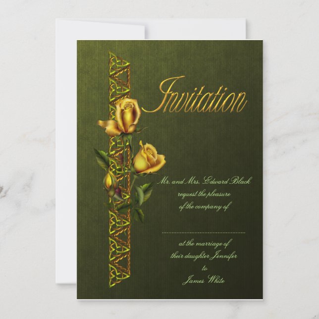 Golden Roses Wedding Suite Invitation (Front)
