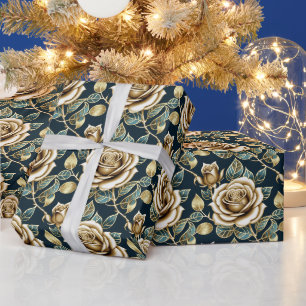 Golden Roses With a Metallic Finish Wrapping Paper