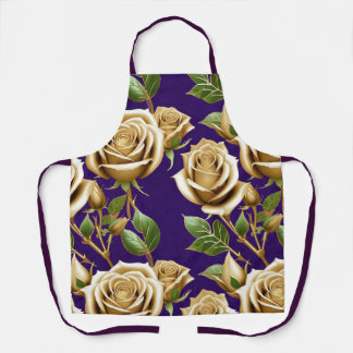 Golden Roses With Lush Green Leaves Apron