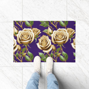 Golden Roses With Lush Green Leaves Doormat