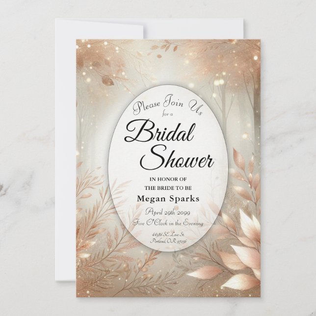Golden Rosewood Enchanted Forest Bridal Shower Invitation (Front)