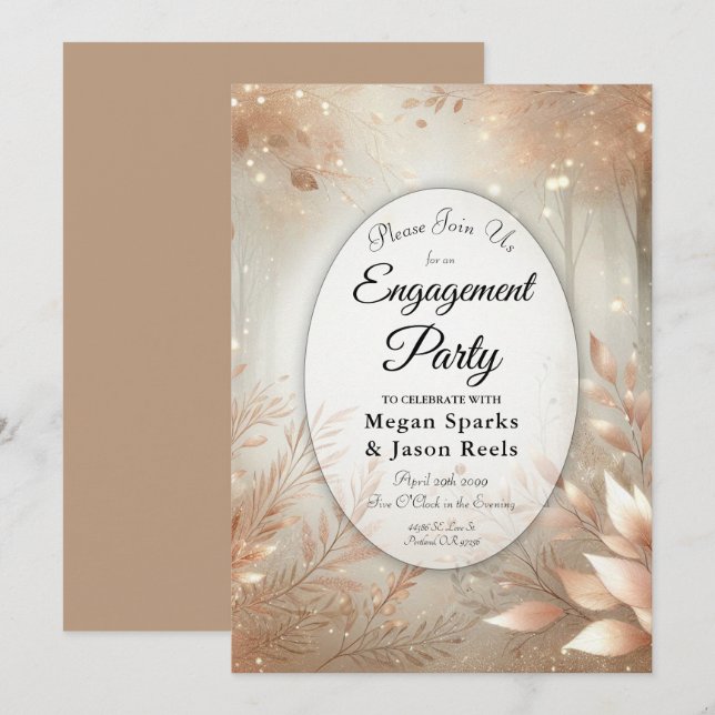 Golden Rosewood Enchanted Forest Engagement Party Invitation (Front/Back)