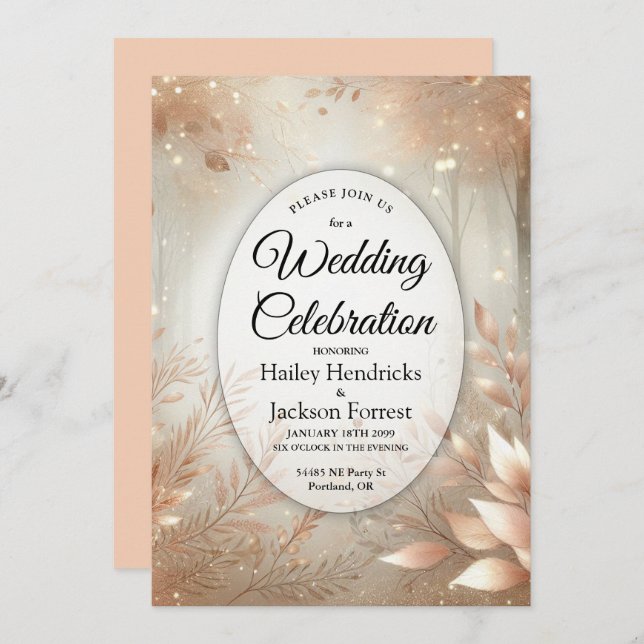 Golden Rosewood Enchanted Forest Wedding Invitation (Front/Back)
