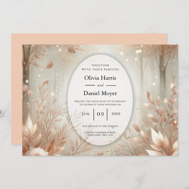 Golden Rosewood Enchanted Forest Wedding Invitation (Front/Back)