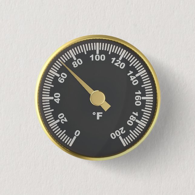 Golden round thermometer 3 cm round badge (Front)