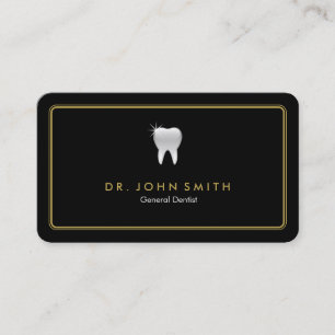 Golden Rounded Frame Black Tooth Dental Appointment Card