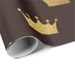 Golden Royal Bronze King Crown Heraldic Princess Wrapping Paper