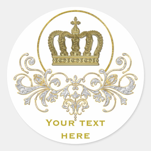 Golden Royal Crown II + your backgr. & ideas Classic Round Sticker (Front)