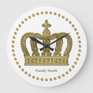Golden Royal Crown II + your backgr. & ideas Large Clock
