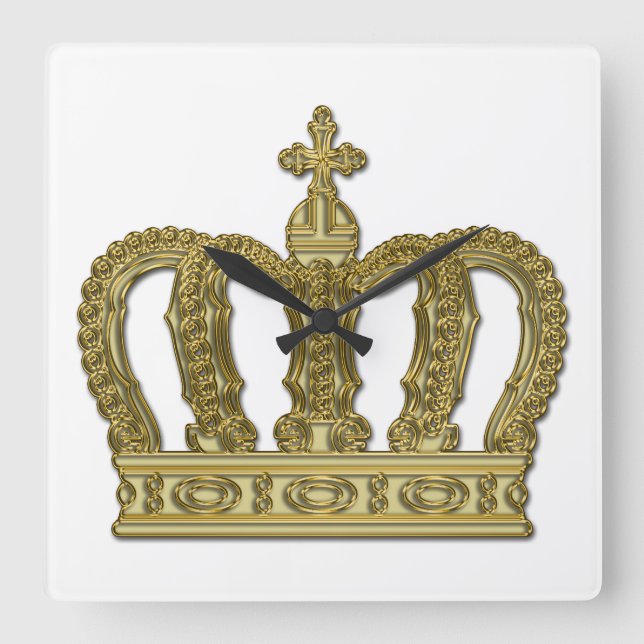 Golden Royal Crown II + your backgr. & ideas Square Wall Clock (Front)