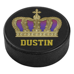 Golden Royal Crown IV + your backgr. & Name Hockey Puck