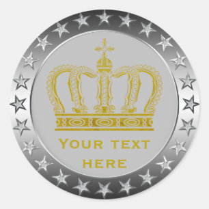 Golden Royal Crown + your backgr. & ideas Classic Round Sticker