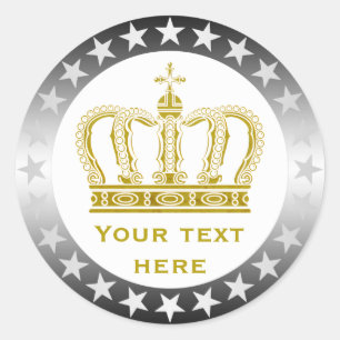 Golden Royal Crown + your backgr. & ideas Classic Round Sticker