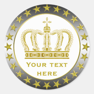 Golden Royal Crown + your backgr. & ideas Classic Round Sticker