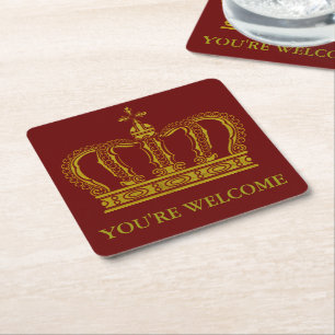 Golden Royal Crown + your backgr. & ideas Square Paper Coaster