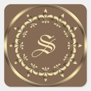 Golden Royal Fleur-de-Lis circle element.Monogram. Square Sticker