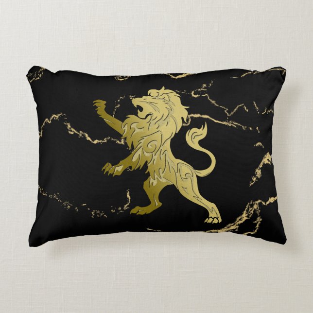 Golden Royal Lion Black Marble Decorative Cushion (Front)