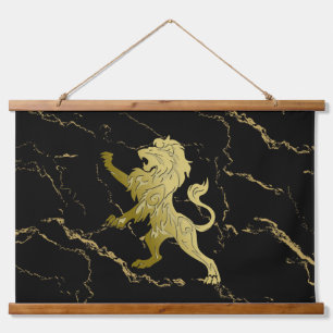 Golden Royal Lion Black marble Hanging Tapestry