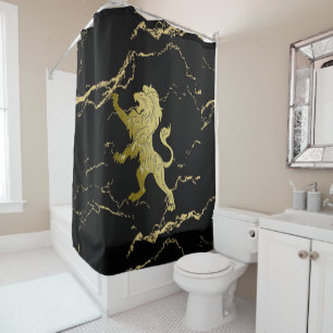 Golden Royal Lion Black Marble Shower Curtain
