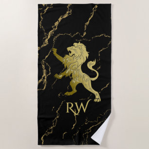 Golden Royal Lion Monogram Beach Towel