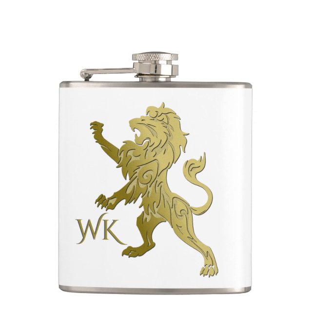 Golden Royal Lion Monogram Hip Flask (Front)