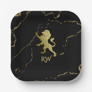 Golden Royal Lion Monogram Paper Plate