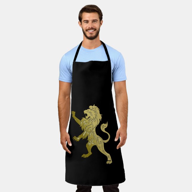 Golden Royal Lion on Black  Apron (Worn)