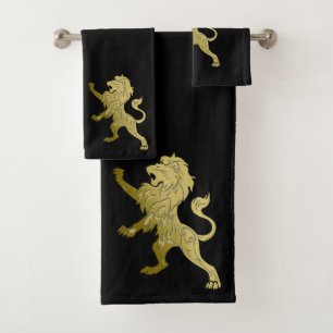 Golden Royal Lion on Black  Bath Towel Set