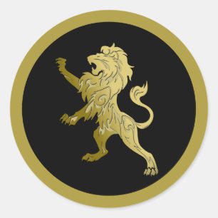 Golden Royal Lion on Black  Classic Round Sticker