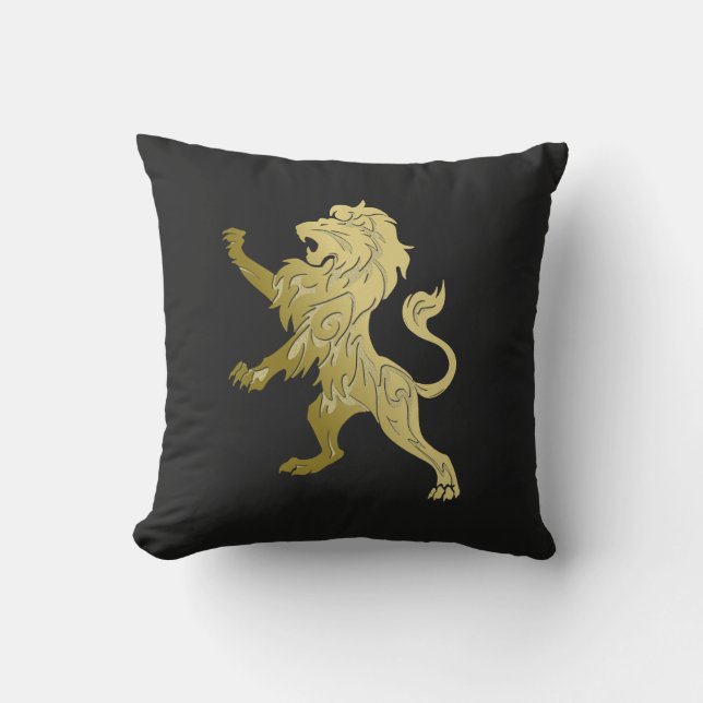 Golden Royal Lion on Black  Cushion (Front)