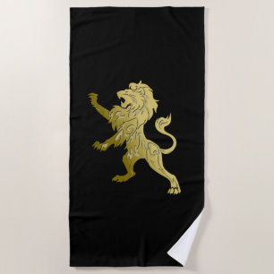 Golden Royal Lion on Black Notebook Beach Towel