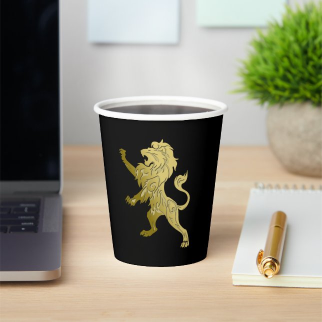 Golden Royal Lion on Black  Paper Cups (Insitu)